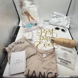 The Ring Boxes Bridal Gift Set Robe Shirt Tote Water Bottle Sunglasses engaged